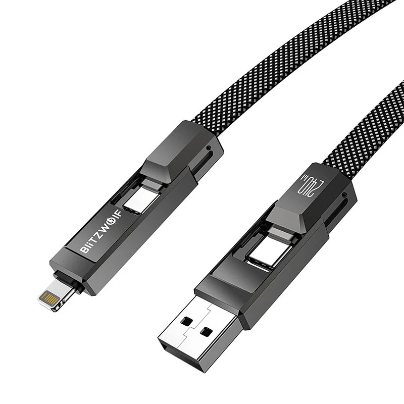 Kabel 4 w 1 BlitzWolf BW-HDC7 — USB-C, Lightning, USB-A, Micro-USB 1,2 m 240 W czarny