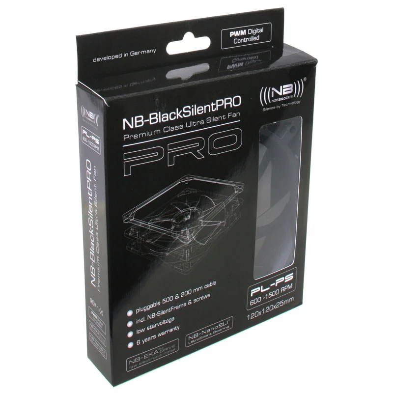 Wentylator obudowy komputera NoiseBlocker CzarnySilentPro PLPS 120 mm, 1500 obr./min, 100 m³/h, 4,5 V, czarny