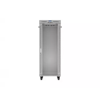19-calowa szafa stojąca LANBERG 32U 600×800 mm szara z drzwiami szklanymi i LCD (płaski Pack)
