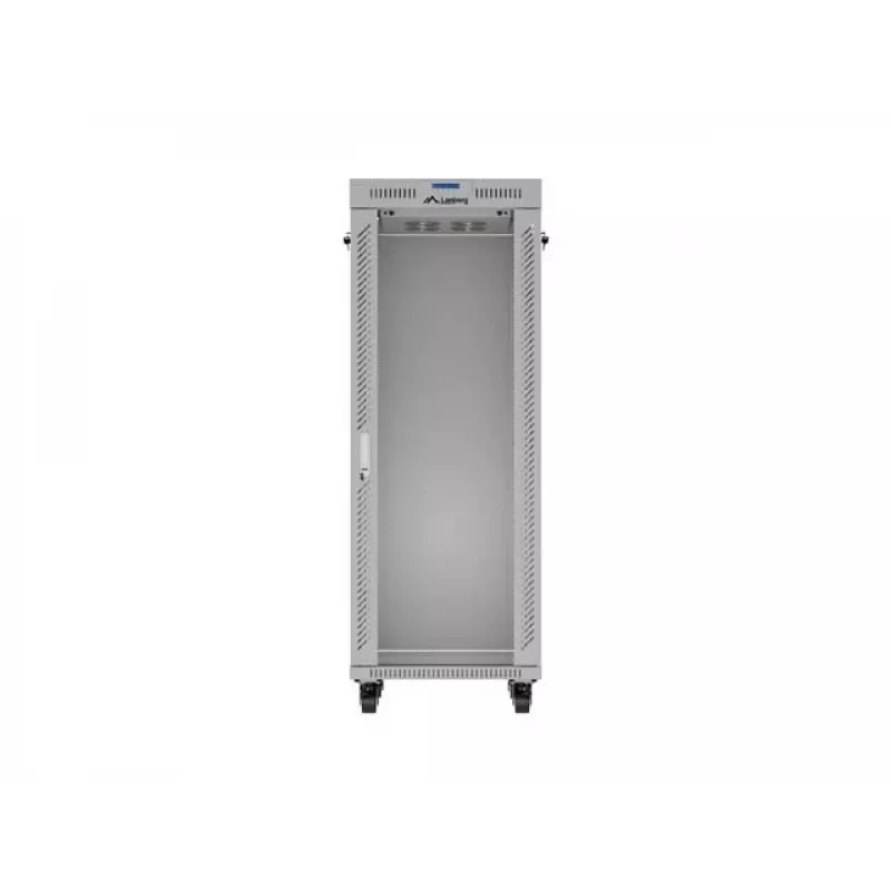 19-calowa szafa stojąca LANBERG 32U 600×800 mm szara z drzwiami szklanymi i LCD (płaski Pack)
