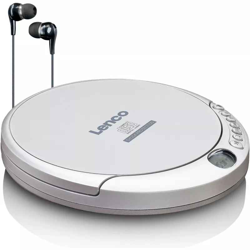 Lenco CD-201SI Przenośny odtwarzacz CD z funkcją audiobooka i ładowania, srebrny