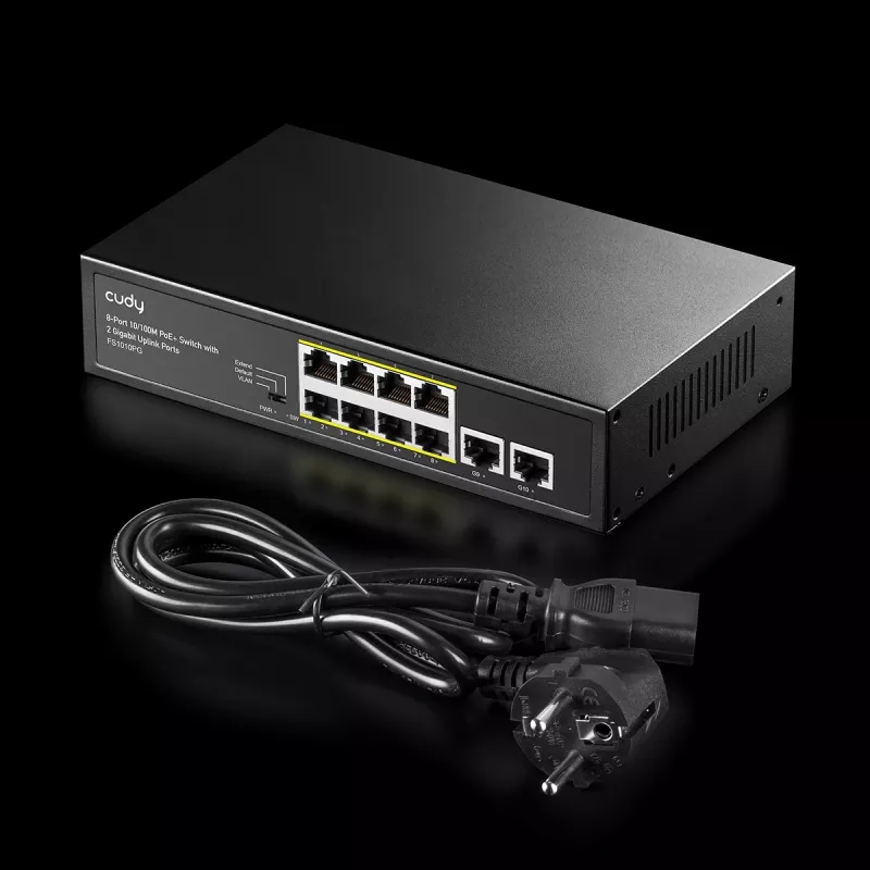 Przełącznik sieciowy Cudy FS1010PG — 10/100 Mbps, 8 portów PoE, 2 uplink, budżet PoE 120 W, obudowa metalowa