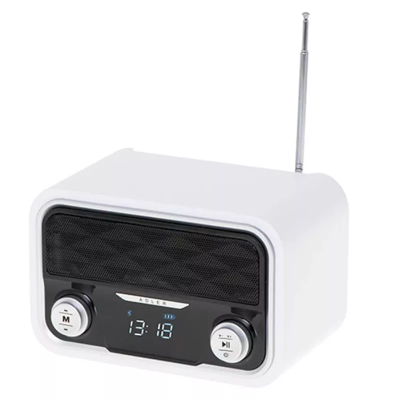 Przenośne radio Adler AD 1185 — FM, Bluetooth 4.0, MP3, karta SD, AUX, bateria 1800 mAh, wyświetlacz LCD, ładowanie micro-USB
