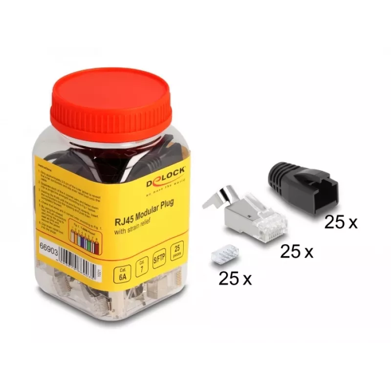 DeLOCK 66903 złącze przewodów RJ-45 Czarny Metaliczny Męski 25 szt.
