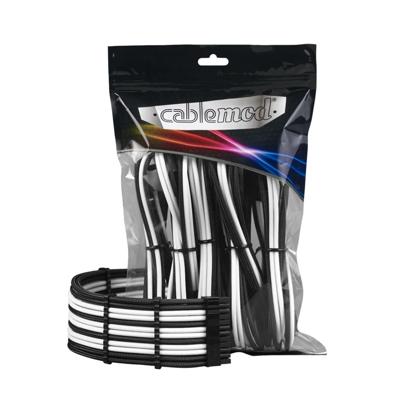 Zestaw przedłużaczy CableMod PRO ModMesh 12VHPWR od CableMod — czarno-biały, zestaw przedłużaczy PCIe 12VHPWR 16-pin