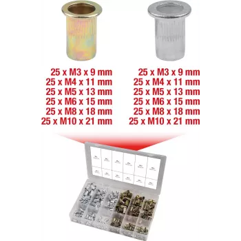 Nitony nakrętkowe KS Tools 970.0630 stal i aluminium M3x9mm–M10x21mm 300 szt.