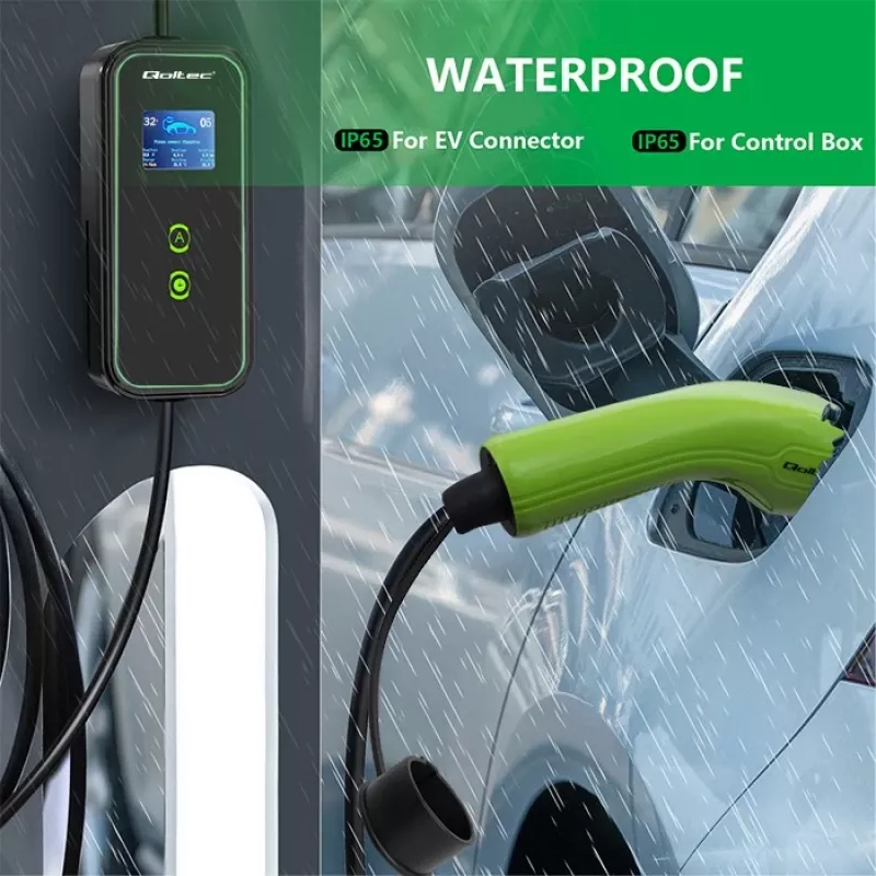 Qoltec Mobilny Ładowarka EV do Samochodu Regulowana 2w1 Type2 | 7kW | 230V | CEE 3 PIN | Wi-Fi | LCD | Przenośna | Wallbox | 5m