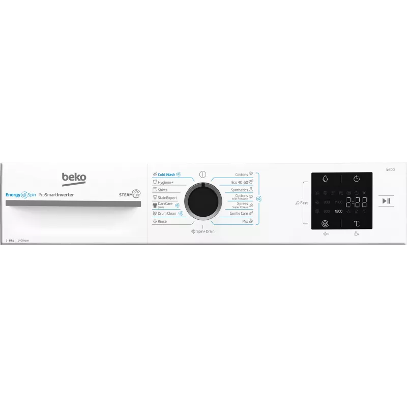 BEKO Pralka BM3WFSU38413WB, 8 kg, Klasa energetyczna A, 51,8 cm, 1400 obr./min, Silnik inwerterowy