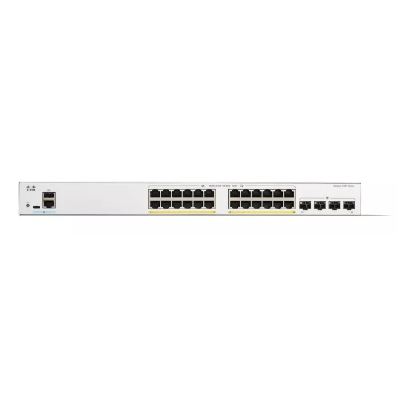 Cisco Catalyst 1200-24FP-4G Smart Switch, 24 porty GE, Full PoE, 4x1GE SFP, Ograniczona ochrona na całe życie (C1200-24FP-4G)