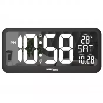 Duży zegar cyfrowy do montażu na ścianie lub wolnostojący z czujnikiem temperatury 37x17 cm wyświetlacz LCD zasilacz i bateria