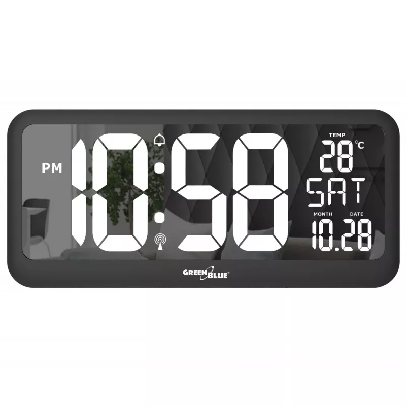Duży zegar cyfrowy do montażu na ścianie lub wolnostojący z czujnikiem temperatury 37x17 cm wyświetlacz LCD zasilacz i bateria