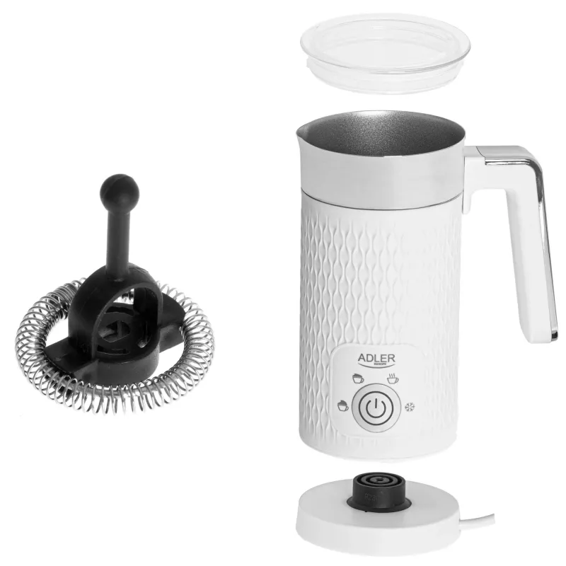 Automatyczny spieniacz do mleka Adler AD 4494 Metaliczna Biel — 130 ml pianki, 300 ml podgrzewania, 500 W