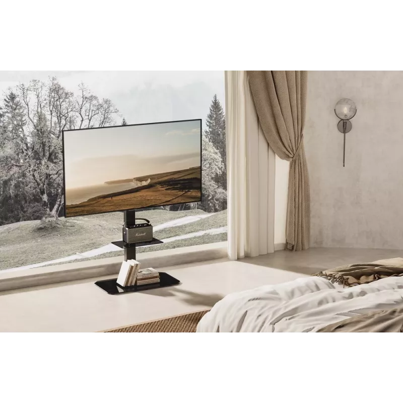 Wolnostojący stojak pod telewizor GEMBIRD TVS-86ST-01 do telewizorów 43–86 cali, czarny, podstawa ze szkła hartowanego, VESA 100x100–600x400, maks. 60 kg