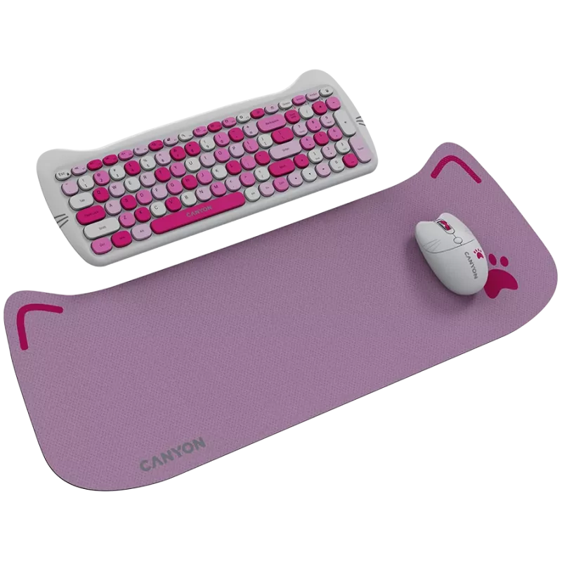 Bezprzewodowy zestaw klawiatura i mysz CANYON HSET-W6 Pink Kitty Edition