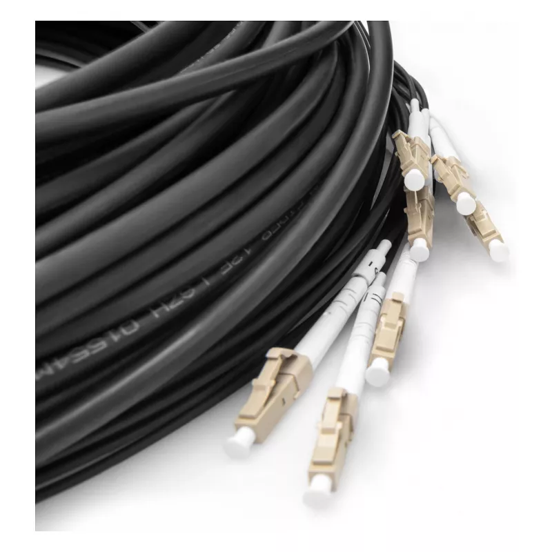 Kabel światłowodowy typu breakout DIGITUS DK-24338U030BK-BBB, pre‑terminowany OM4 8‑włóknowy, LC/UPC–LC/UPC, 30 m, U-DQ(ZN) BH