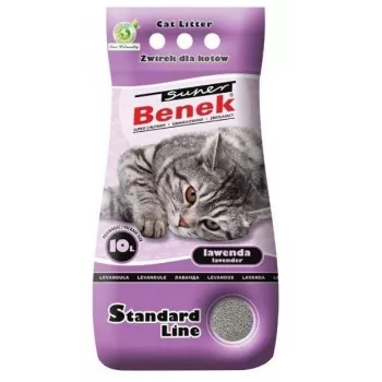 Żwirek zbrylający Super Benek Standard Lawendowy 10 L — bentonitowy, zapachowy, szare granulki
