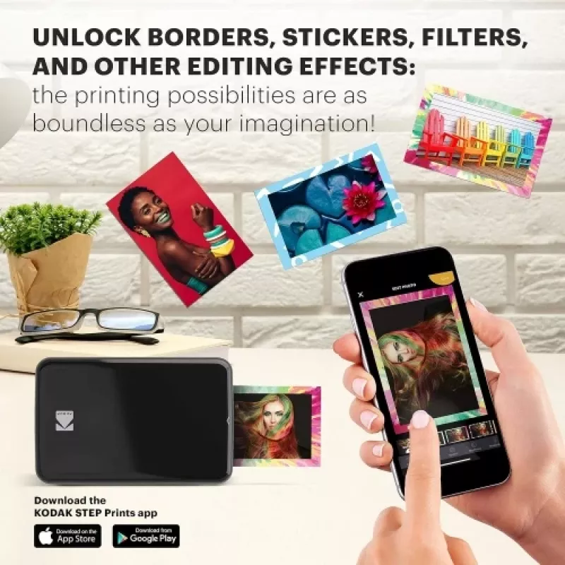 Kodak STEP Instant Mobile Photo Printer Colour ZINK 2x3'' 1 ppm, Bluetooth, Czarny