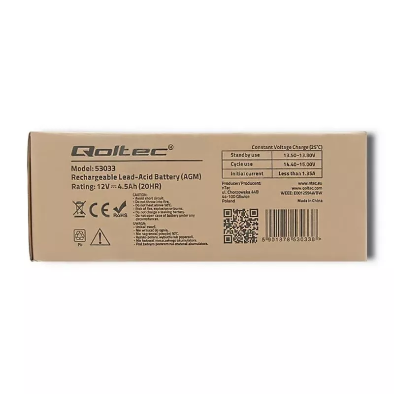 Akumulator AGM Qoltec 53033 4.5 Ah 15 V 65.5 A Motocykl
