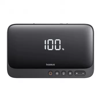 Ładowarka przenośna Baseus Super Energy 6000 mAh — rozruch awaryjny, LiPo 6000 mAh, 300 A prąd rozruchowy, 150 PSI, wbudowany wyświetlacz i latarka, USB-C + USB-A, czarna
