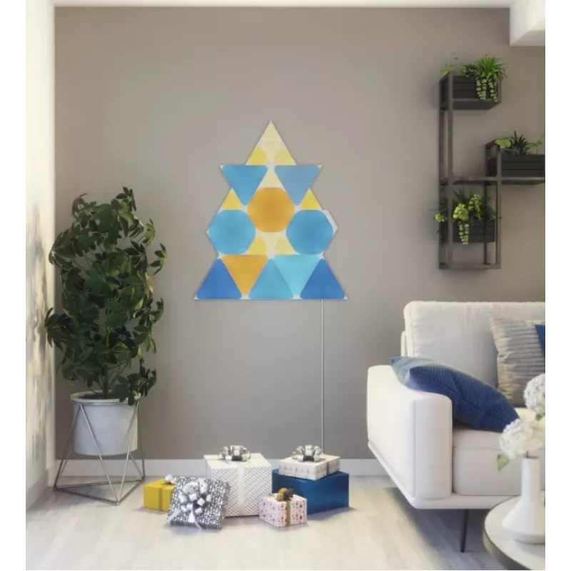 Trójkątne panele LED Nanoleaf NL47-0002TW-9PK — zestaw 9 paneli RGB do montażu na ścianie, zasilanie AC, białe