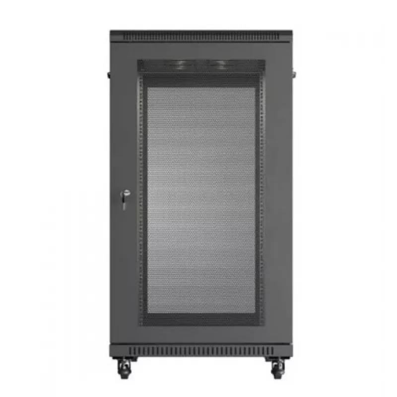 19-calowa szafa rack LANBERG FF01-6022-23B, 22U, 600×1000 mm, czarna, drzwi perforowane