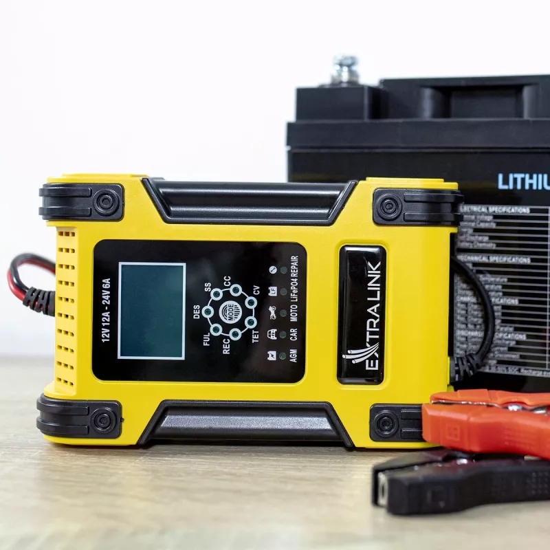 Extralink Shango inteligentna ładowarka akumulatorowa | Prostownik | 100 - 240VAC, 12V 12A, 24V 6A