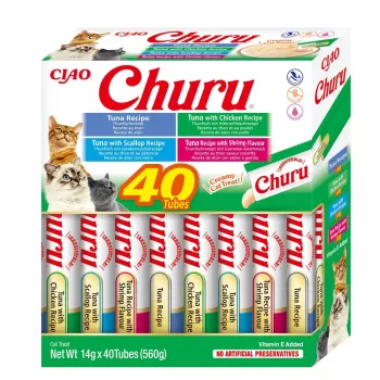 Mokre przysmaki dla kota INABA Churu Variety Box — Tuńczyk, 40 × 14 g saszetek z pastą, bezzbożowe, bezglutenowe