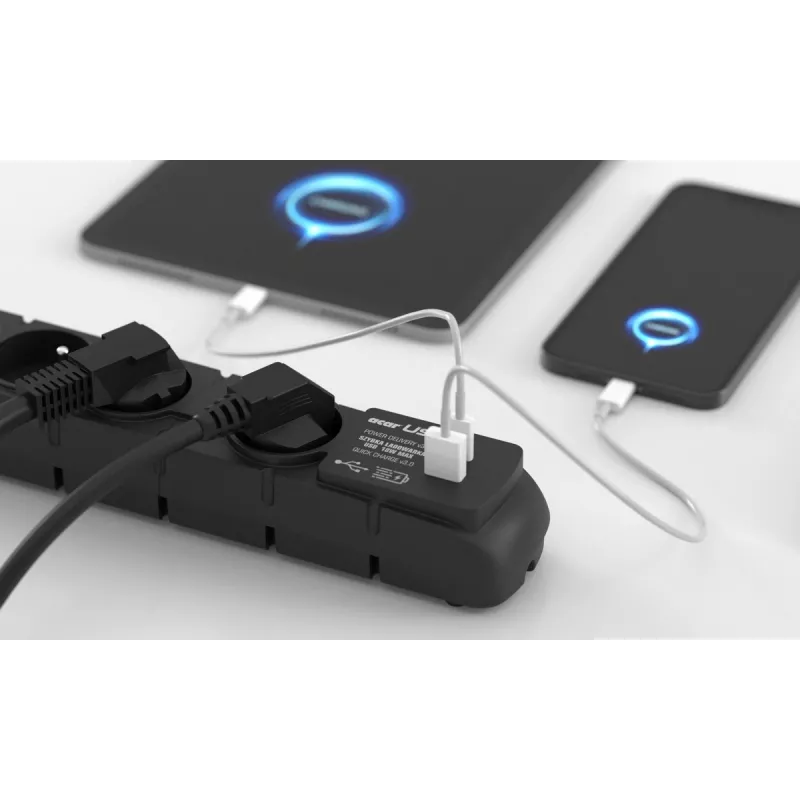 Listwa zasilająca Acar S6 ochronnik przepięciowy — 6 gniazd, 5 m kabel, czarna