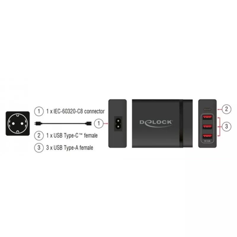 DeLOCK USB ładowarka ścienna 63974 Universal Czarny AC Indoor