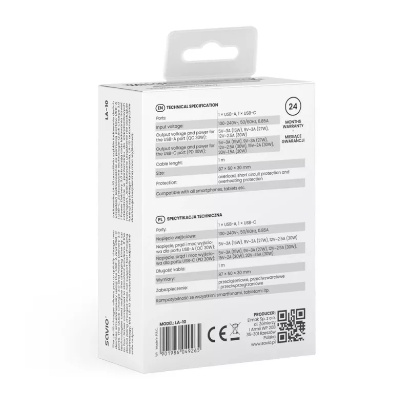 Ładowarka ścienna 30W LA-10 SAVIO
