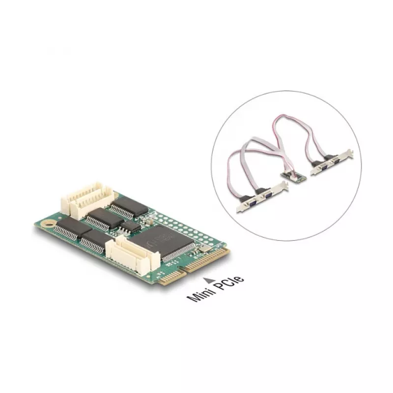 Wewnętrzna karta interfejsu RS-232 DELOCK 95278 — Mini PCI Express host, 4× wyjścia RS-232, FIFO 256 B, 30×51×10 mm