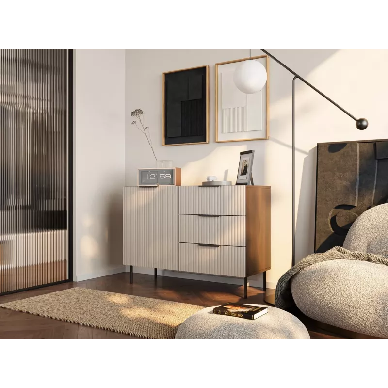 Komoda cama meble ALMERA 104x42x75 cm, orzech/cashmere, 3 szuflady, płyta wiórowa