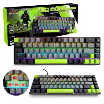 Klawiatura mechaniczna MEDIA-TECH MT1260 czerwony Core MX60, układ 60%, przełączniki CHERRY MX czerwony, podświetlenie RGB, USB, zielona