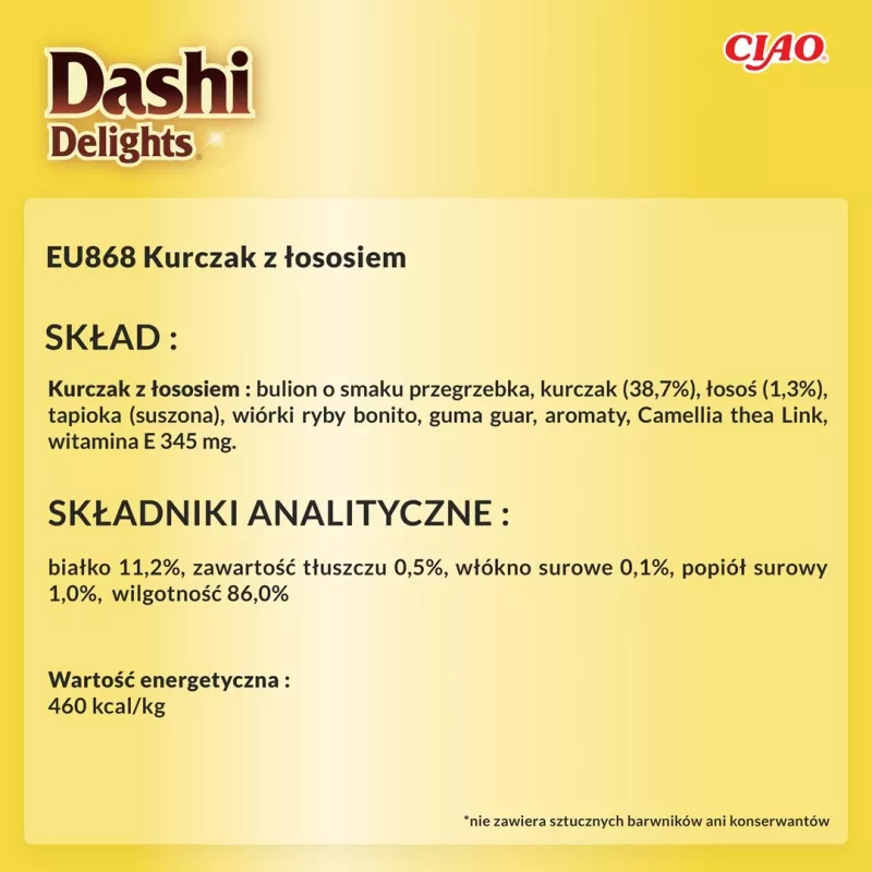 Mokre przysmaki dla kota INABA Dashi Delights kurczak z łososiem w bulionie 70 g