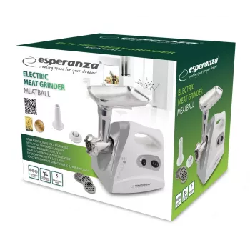 Elektryczna maszynka do mielenia mięsa ESPERANZA EKM012E 600 W, szara, 2,6 kg, rewers, nakładka do kiełbas, nakładka do kebbe