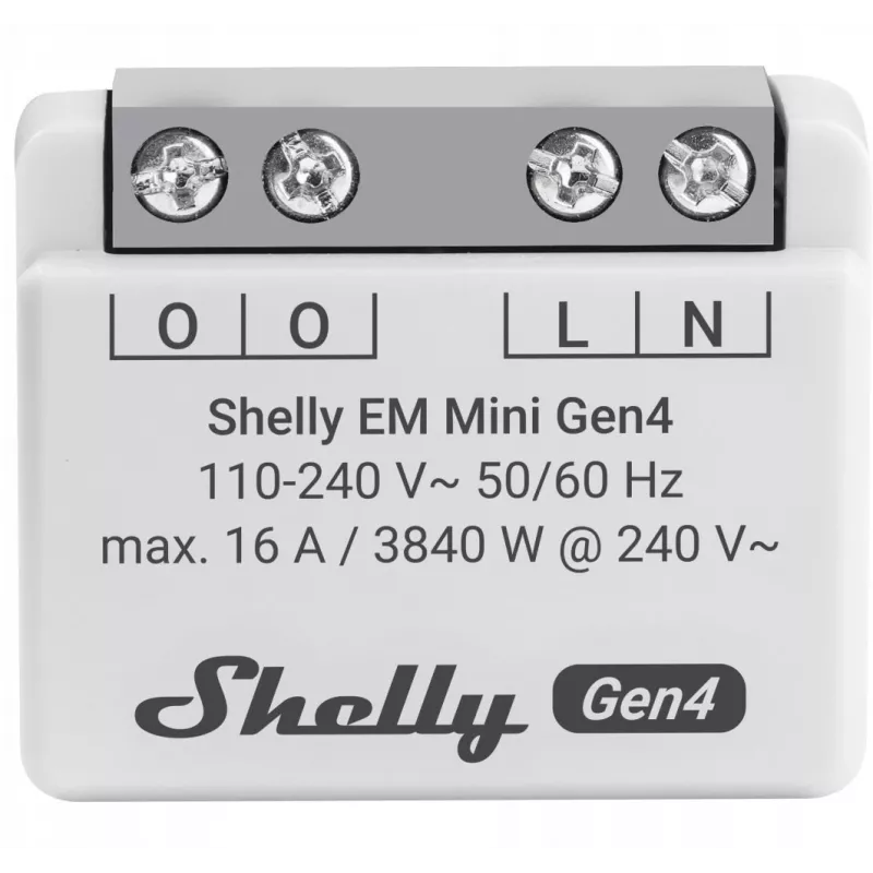 Inteligentny przekaźnik Shelly Relay EM Mini Gen4 1-kanałowy Wi‑Fi Matter Zigbee Bluetooth 8A, 110–240V, miernik energii