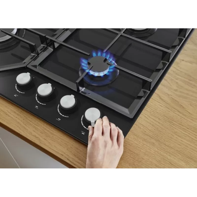 Gas hob Gorenje GT641KB, built-in 60 cm, 4 gas zones, tempered glass, cast iron grates, rotary knobs