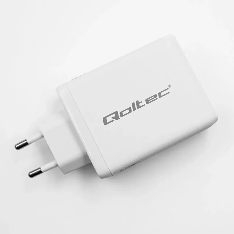 Ładowarka QOLTEC 100W GaN USB-C Dual PD 5–20V 1,5–5A, 2×USB-C