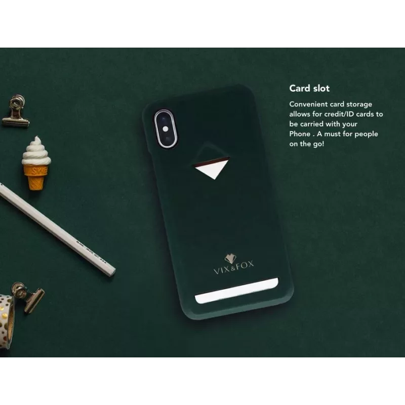 Tylna obudowa z kieszenią na karty VixFox do iPhone XSMAX — leśna zieleń, ochronny case z kieszonką na karty