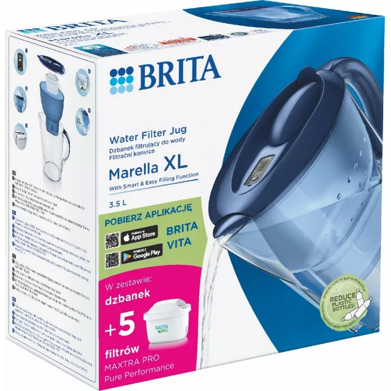 Dzbanek filtrujący wodę BRITA Marella XL z 5 wkładami MAXTRA PRO, niebieski