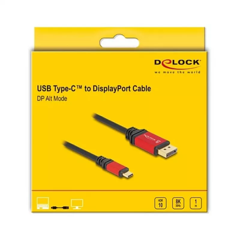 Kabel DeLOCK USB Type-C do DisplayPort 8K 30 Hz HDR 1 m czerwony