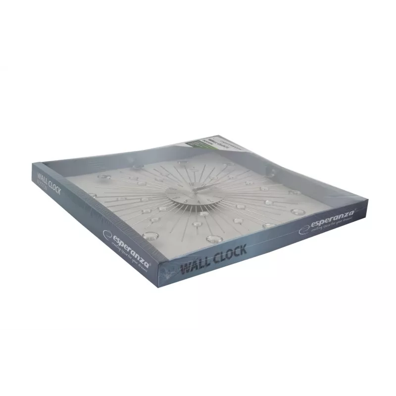 Zegar ścienny ESPERANZA EHC002 — mechaniczny, okrągły, średnica 50 cm, głębokość 25 mm, rama aluminiowa, szklana osłona, wykończenie ze stali nierdzewnej