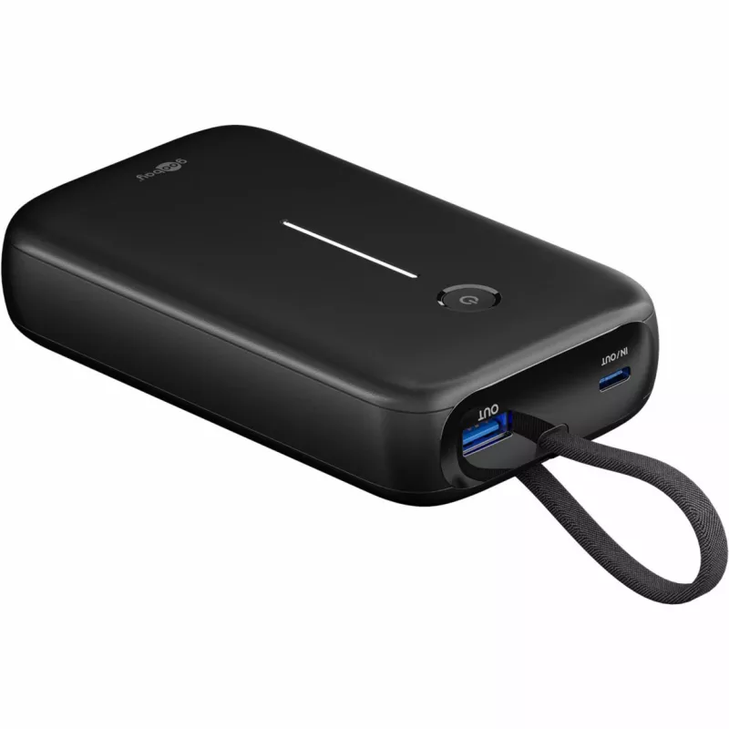 Powerbank 20 000 mAh, zintegrowany kabel USB-C 13 cm, 30 W (czarny, 20 Ah, 1x USB-A, 2x USB-C, PD, QC)