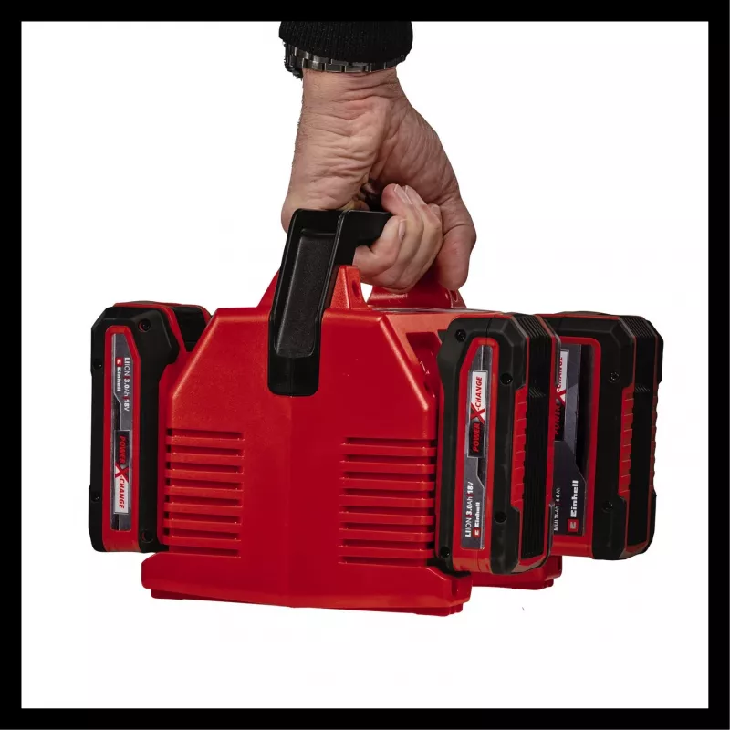 EINHELL Power X-Quattrocharger 4A - Uniwersalna ładowarka Power X-Change odpowiednia dla 4 akumulatorów (wskaźnik stanu LED | ładowanie równoległe | szybkie ładowanie | zarządzanie ładowaniem | Re