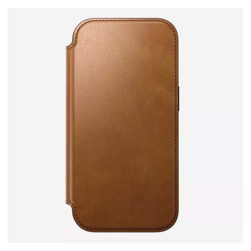 Etui z klapką Nomad Modern Leather Folio do iPhone 17 Pro, skóra + aluminium, 6,3 cala (16 cm), Tan, 3 kieszenie na karty