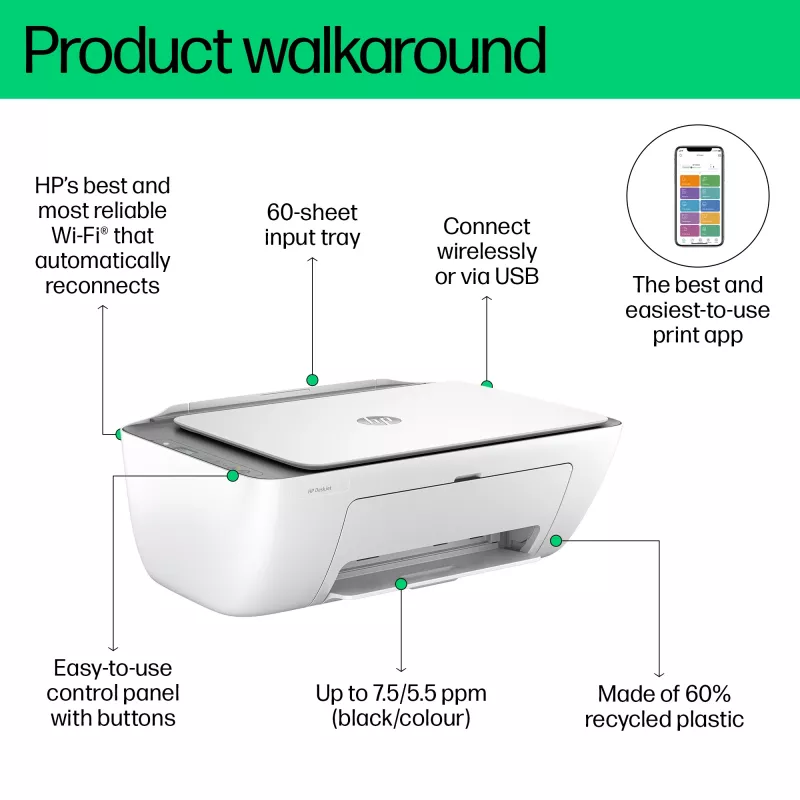 HP DeskJet 2820e Bezprzewodowa Wielofunkcyjna Drukarka Kolorowa, Instant Ink; Kopiarka, Skaner
