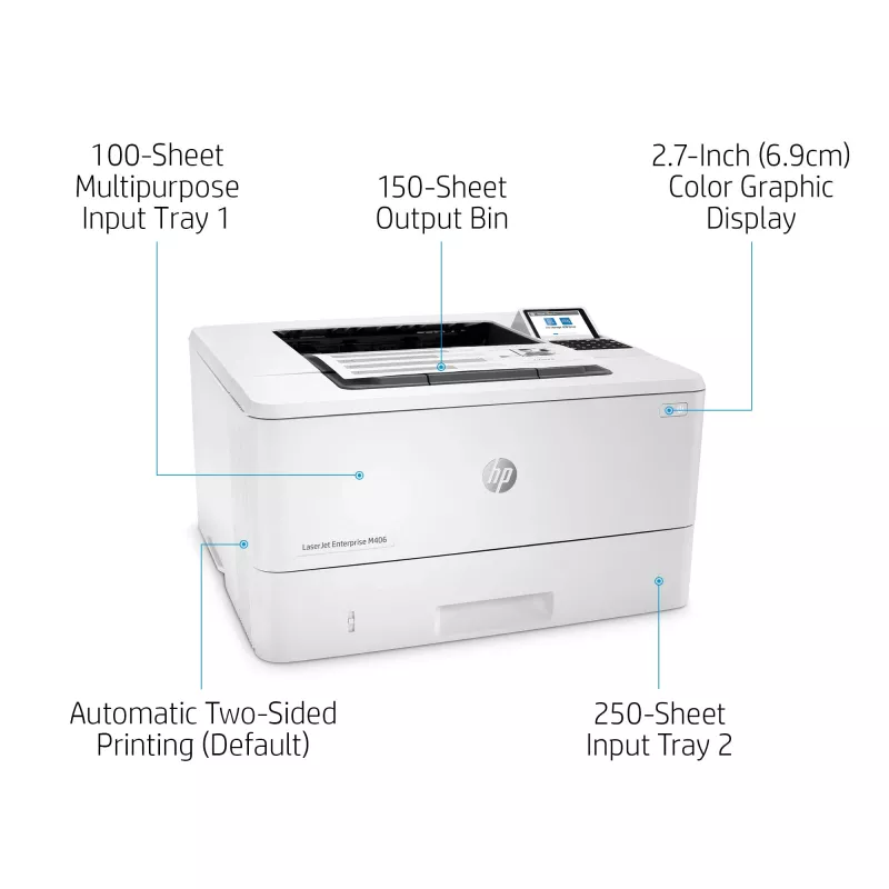HP LaserJet Enterprise M406dn, Laser, 1200 x 1200 DPI, A4, 38 ppm, drukowanie dwustronne, gotowość sieciowa