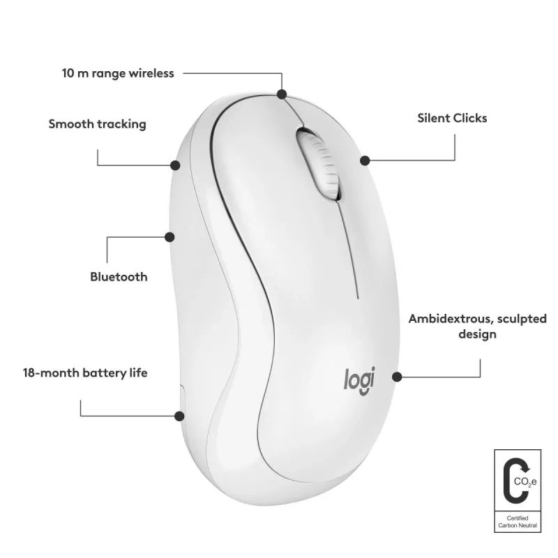 Logitech M240 Silent bezprzewodowa mysz Bluetooth, biała