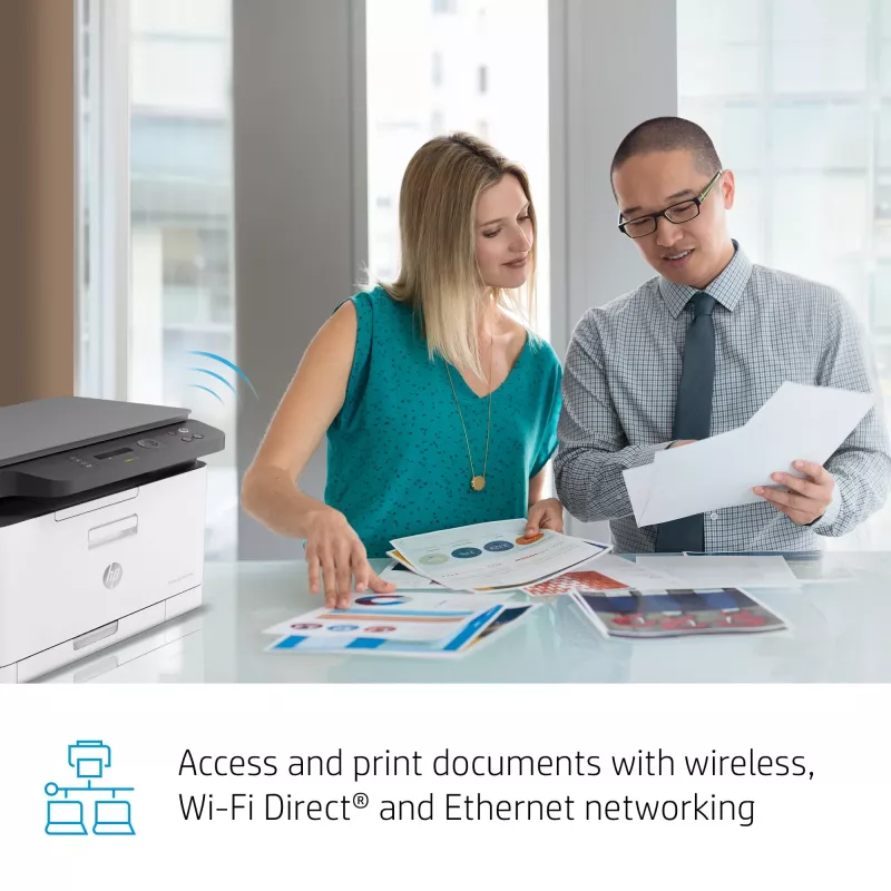 Wielofunkcyjna drukarka laserowa HP Color Laser MFP 178nw — Druk kolorowy, A4, 18 str./min (czarno-biały), Wi‑Fi, Ethernet, skanowanie dupleksowe