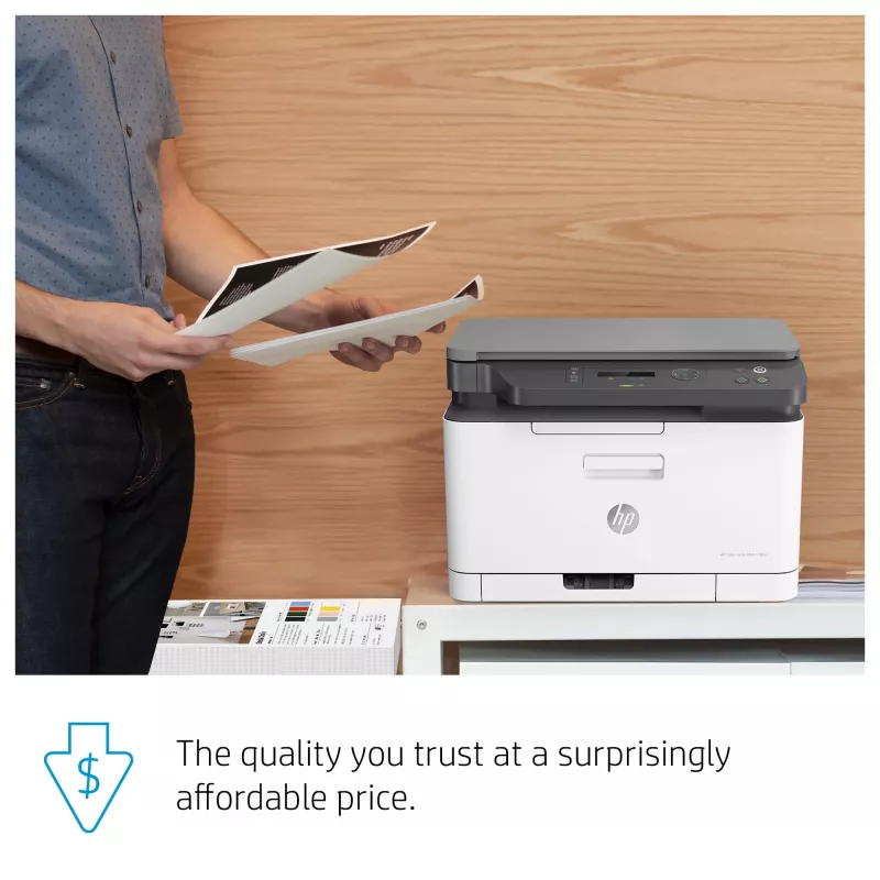 Wielofunkcyjna drukarka laserowa HP Color Laser MFP 178nw — Druk kolorowy, A4, 18 str./min (czarno-biały), Wi‑Fi, Ethernet, skanowanie dupleksowe